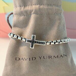 David Yurman Pave Black Diamond Cross Men's Bracelet 925 Sterling Silver